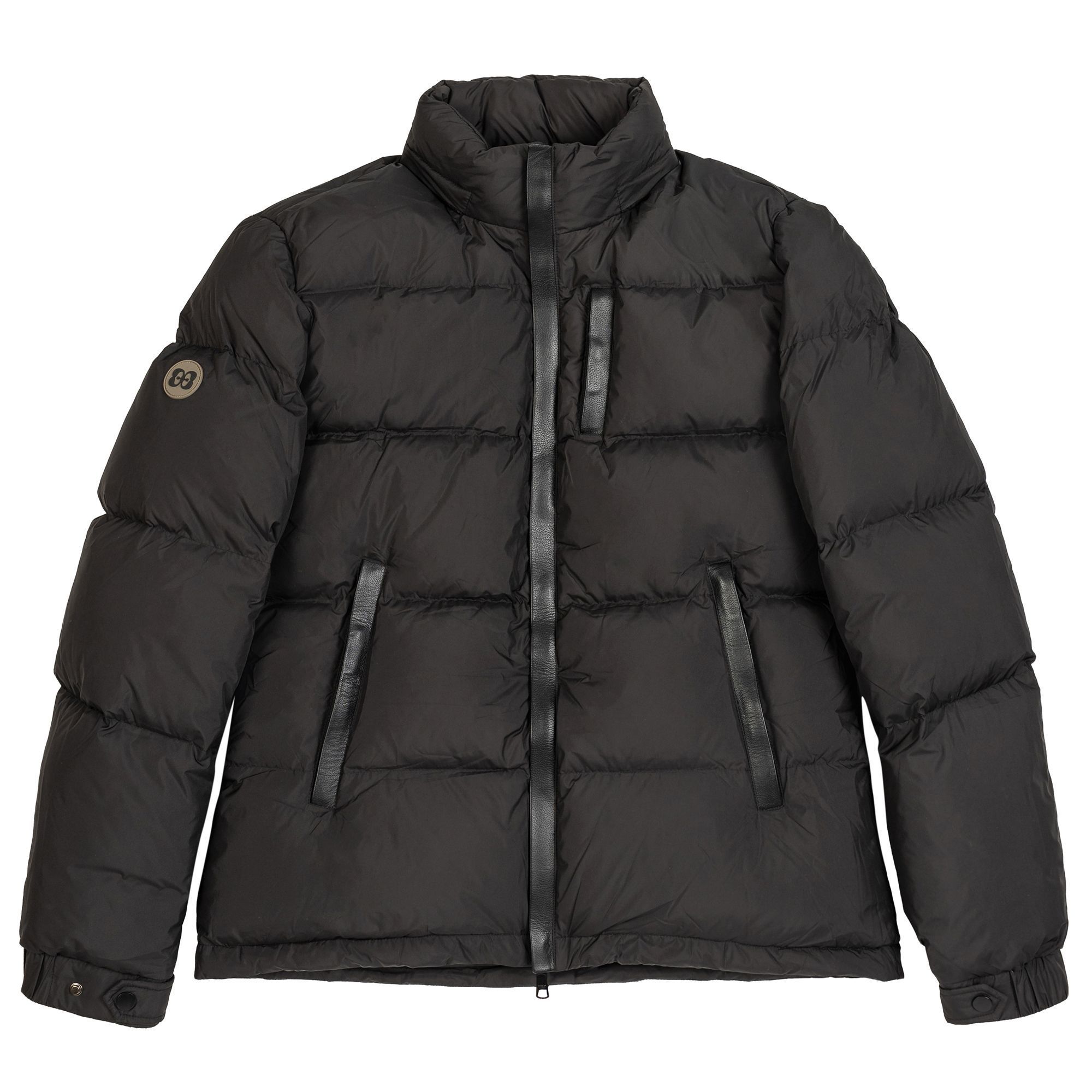 Ανδρικό μαύρο puffer 90/10 με αδιάβροχο ύφασμα και δερμάτινες λεπτομέρειες – Elio Evan Verbier.