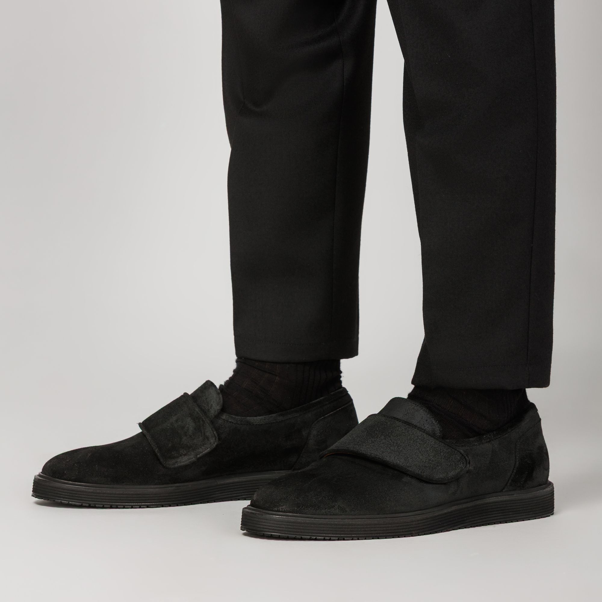 Ανδρικά monk-strap nubuck μαύρα με σόλα Vibram – Elio Evan Monza