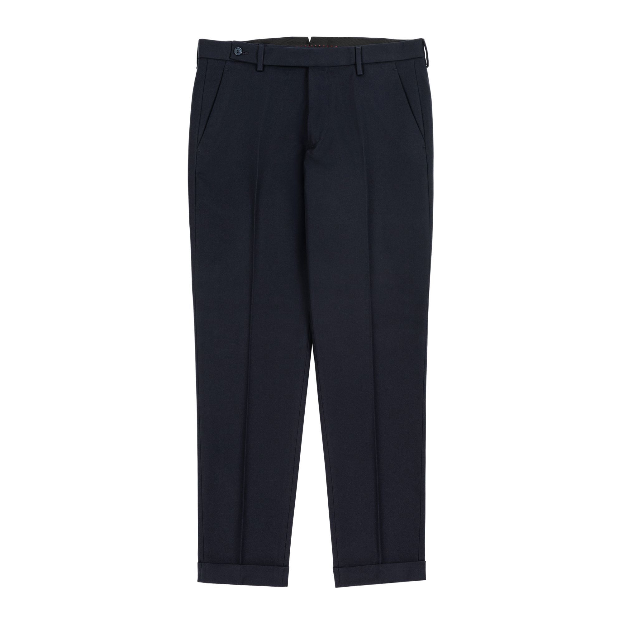 Μπλε παντελόνι chino σε πλενόμενο ύφασμα αcquawool από μαλλί και βαμβάκι στο μοντέλο Marnes SP με εκτεταμένο κλείσιμο μέσης, κανονική γραμμή και ρεβέρ.