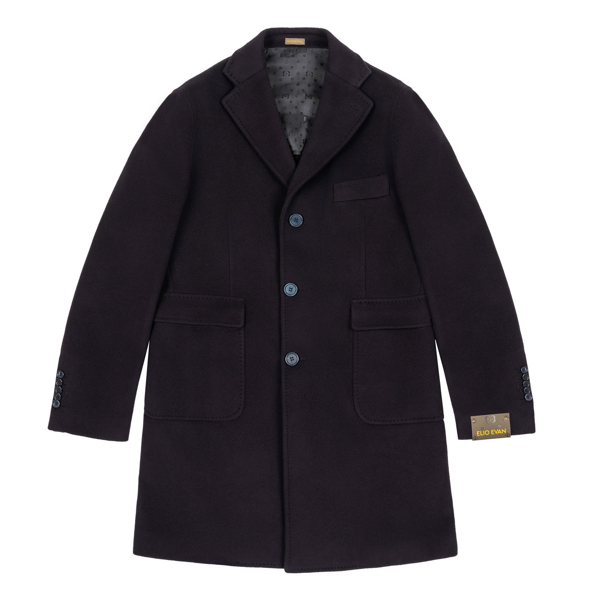 Μπλε Navy Παλτό Μαλλί Κασμίρ Ανδρικό