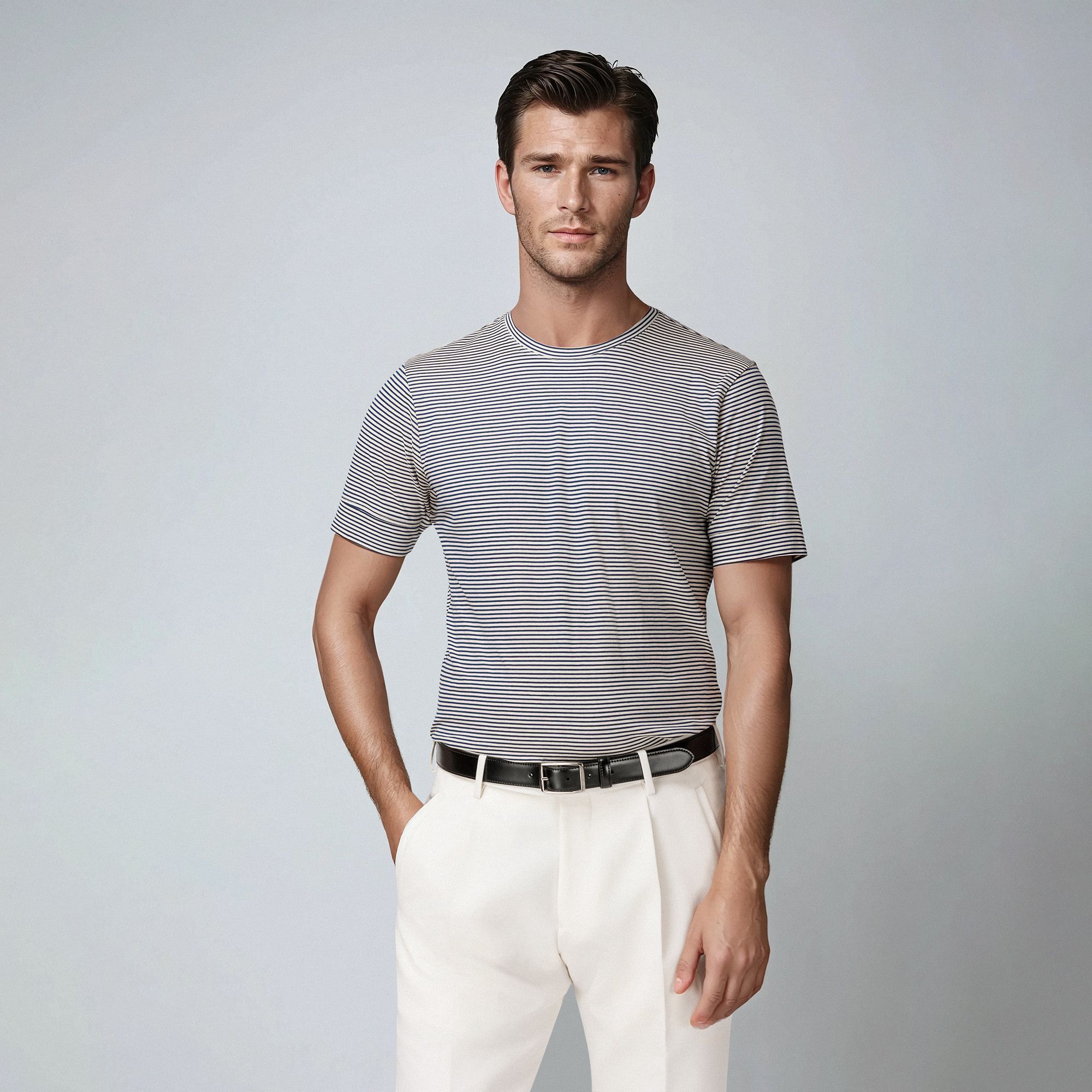 Ανδρική ναυτική ριγέ μαρινιέρα της Elio Evan από βαμβάκι Filoscozia, slim fit, μανσέτες. Made in Italy.