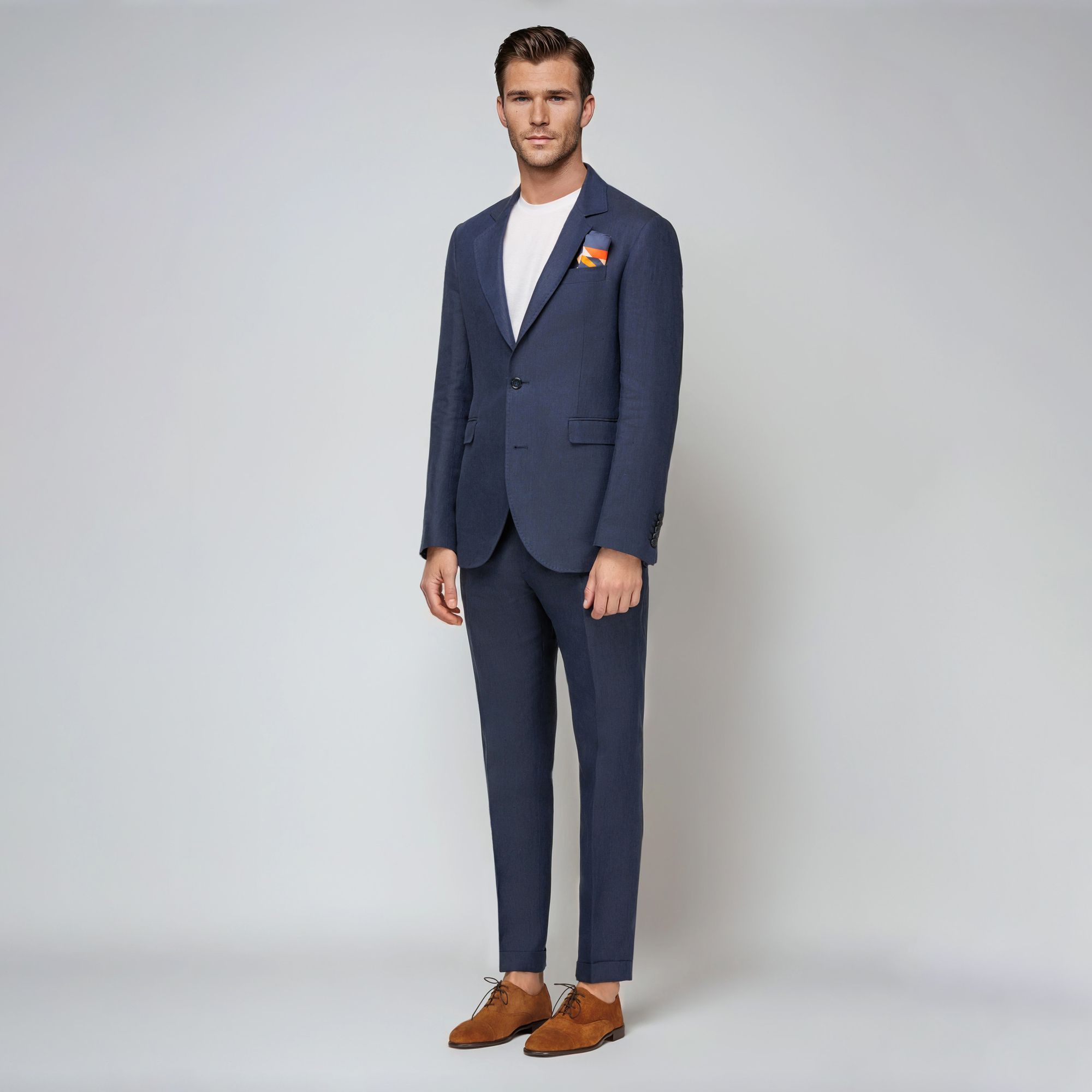 Ανδρικό λινό κοστούμι Elio Evan navy με σακάκι Miami και παντελόνι Marnes SP – υφή twill