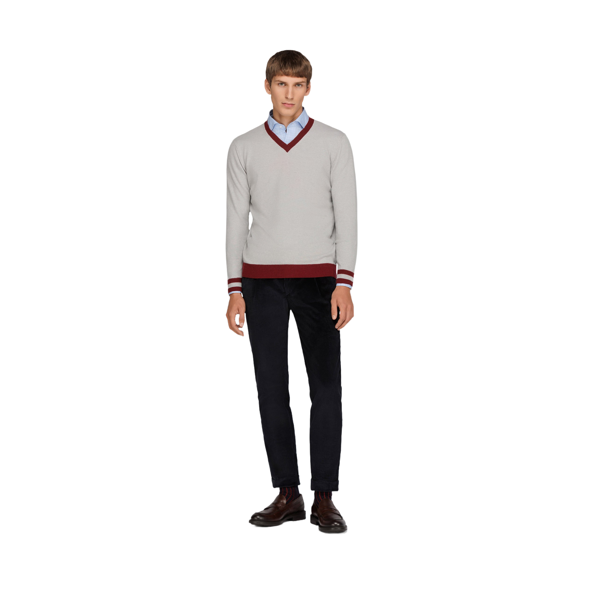 Πλεκτό μαλλί και κασμήρι γκρι σε V