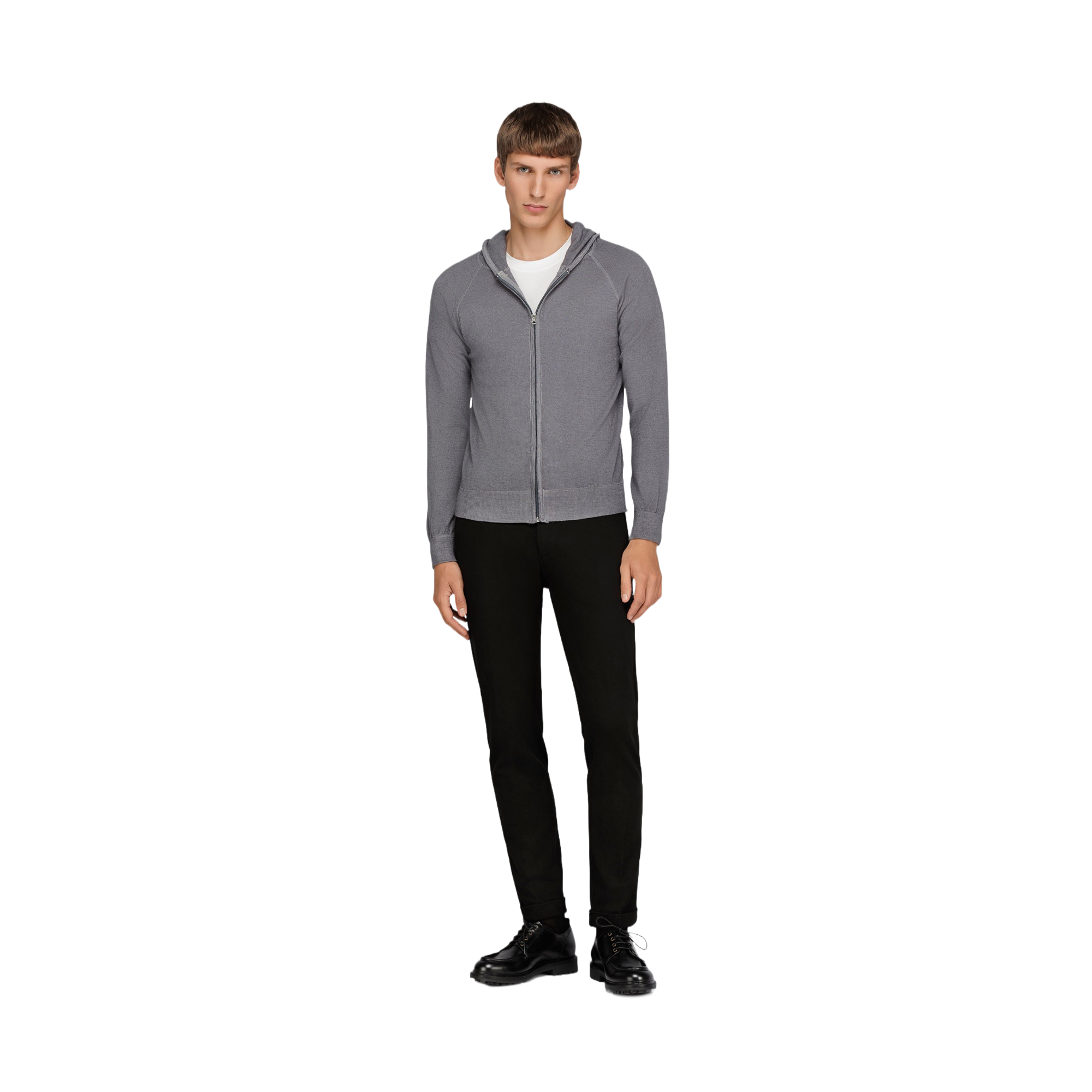 Ανδρική Γκρι Μάλλινη Ζακέτα Με Κουκούλα