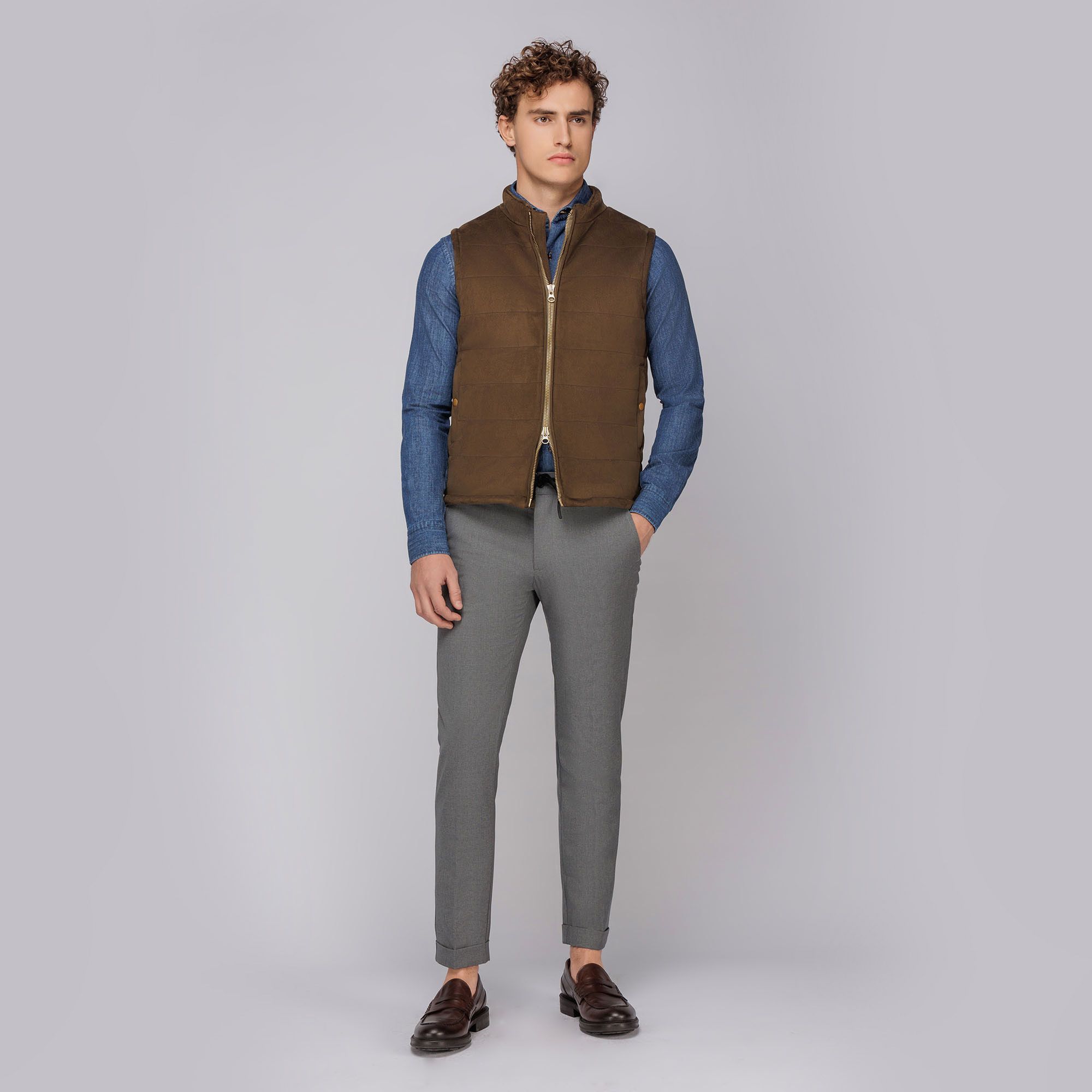 Ανδρικό Λαδί Αμάνικο Γιλέκο Eco Suede