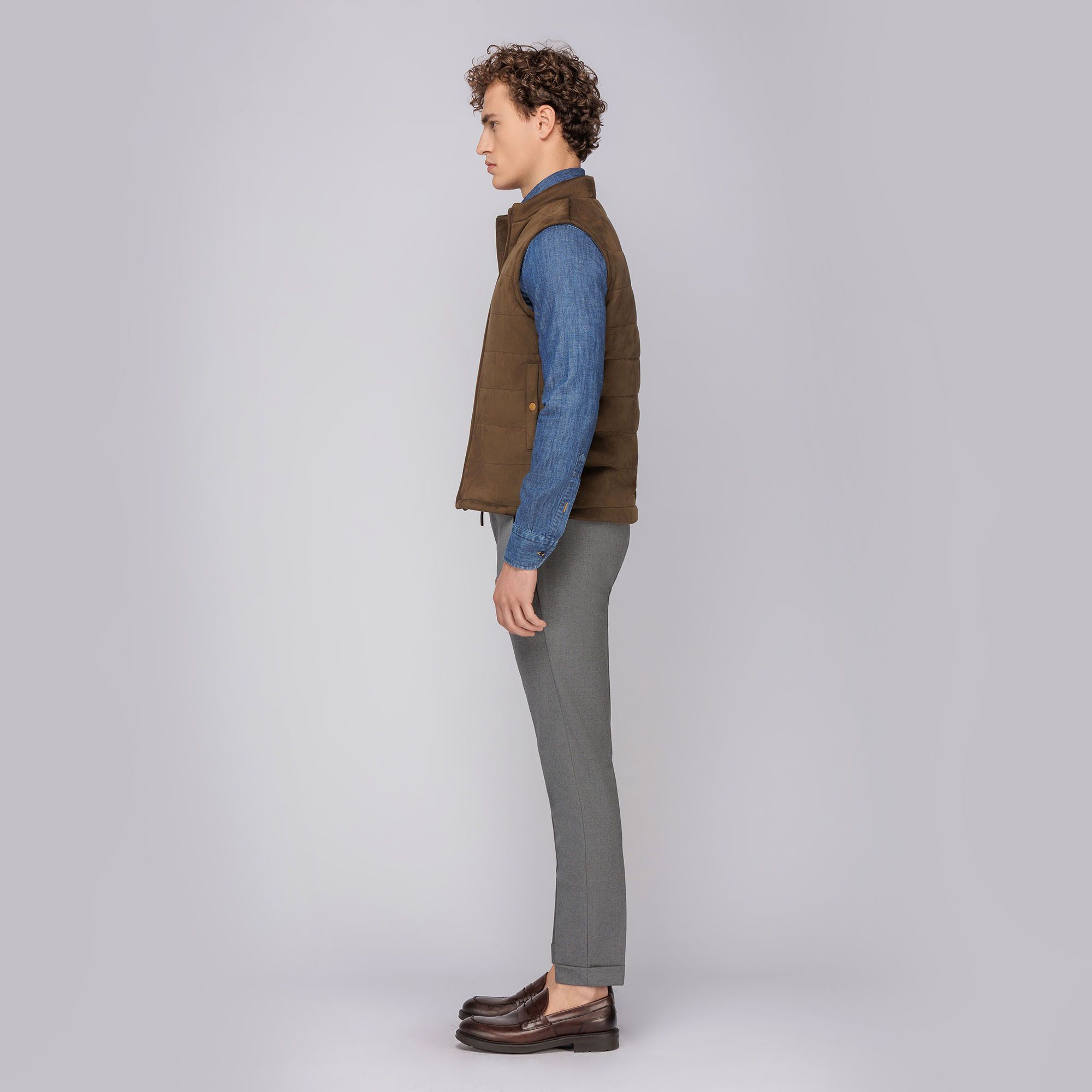 Ανδρικό Λαδί Αμάνικο Γιλέκο Eco Suede