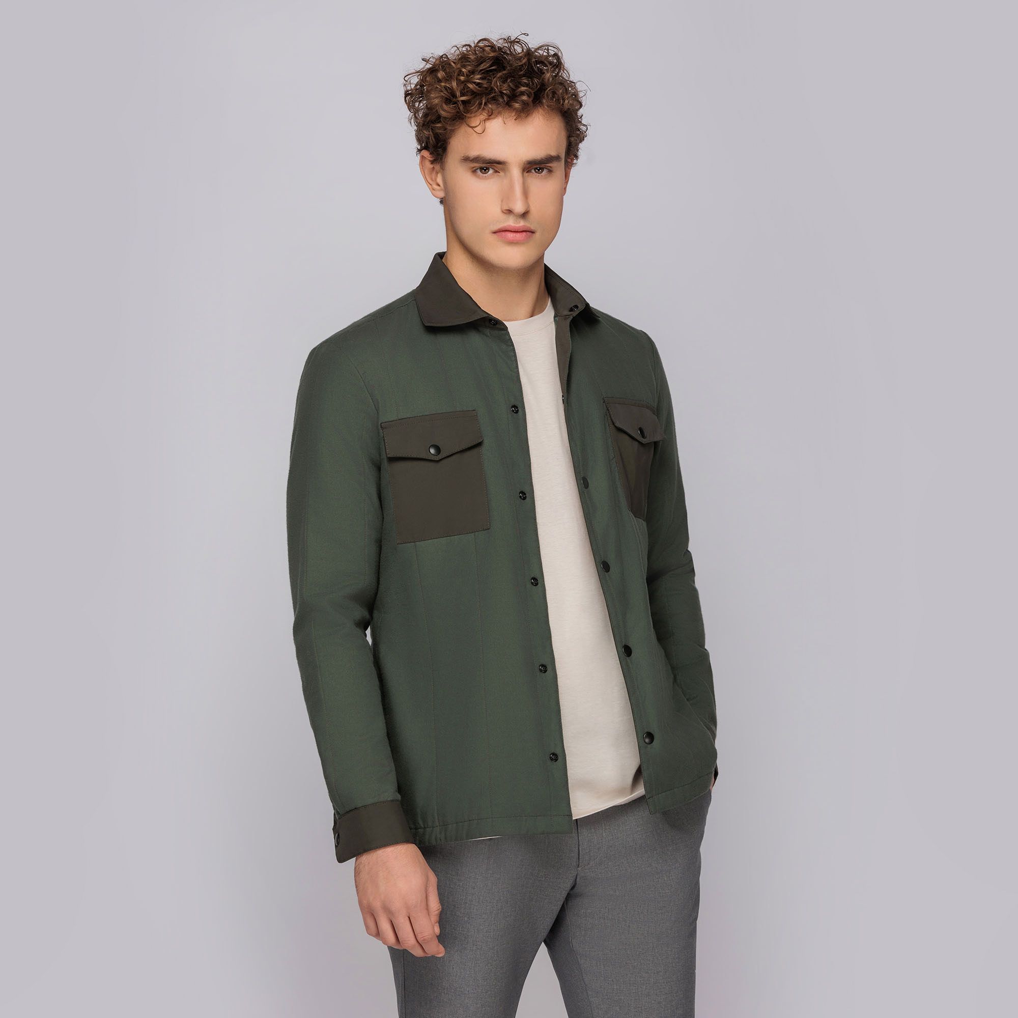 Ανδρικό Λαδί Τζάκετ Overshirt Style