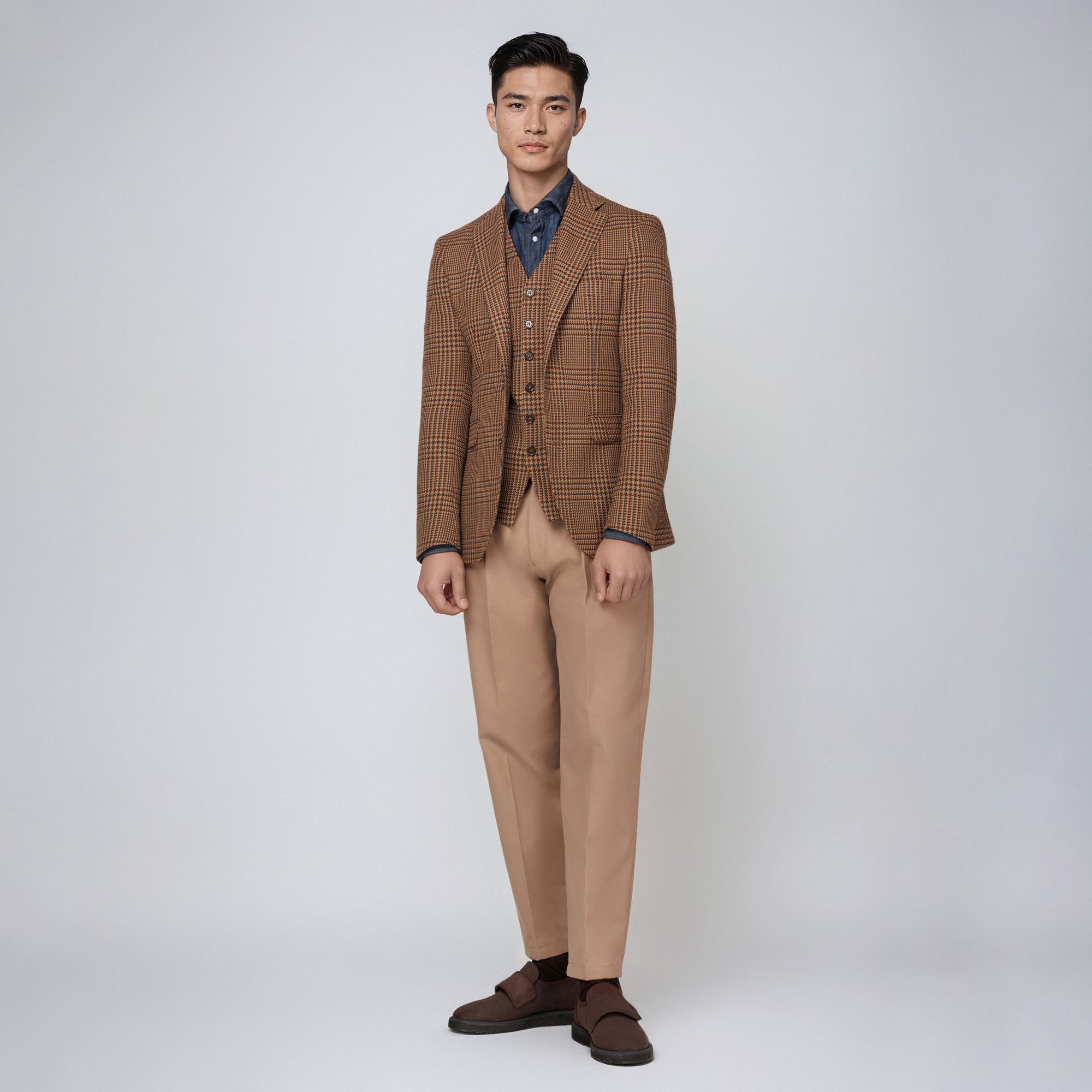 Total Look Καφέ Καρό Σακάκι & Γιλέκο – Smart Casual Heritage