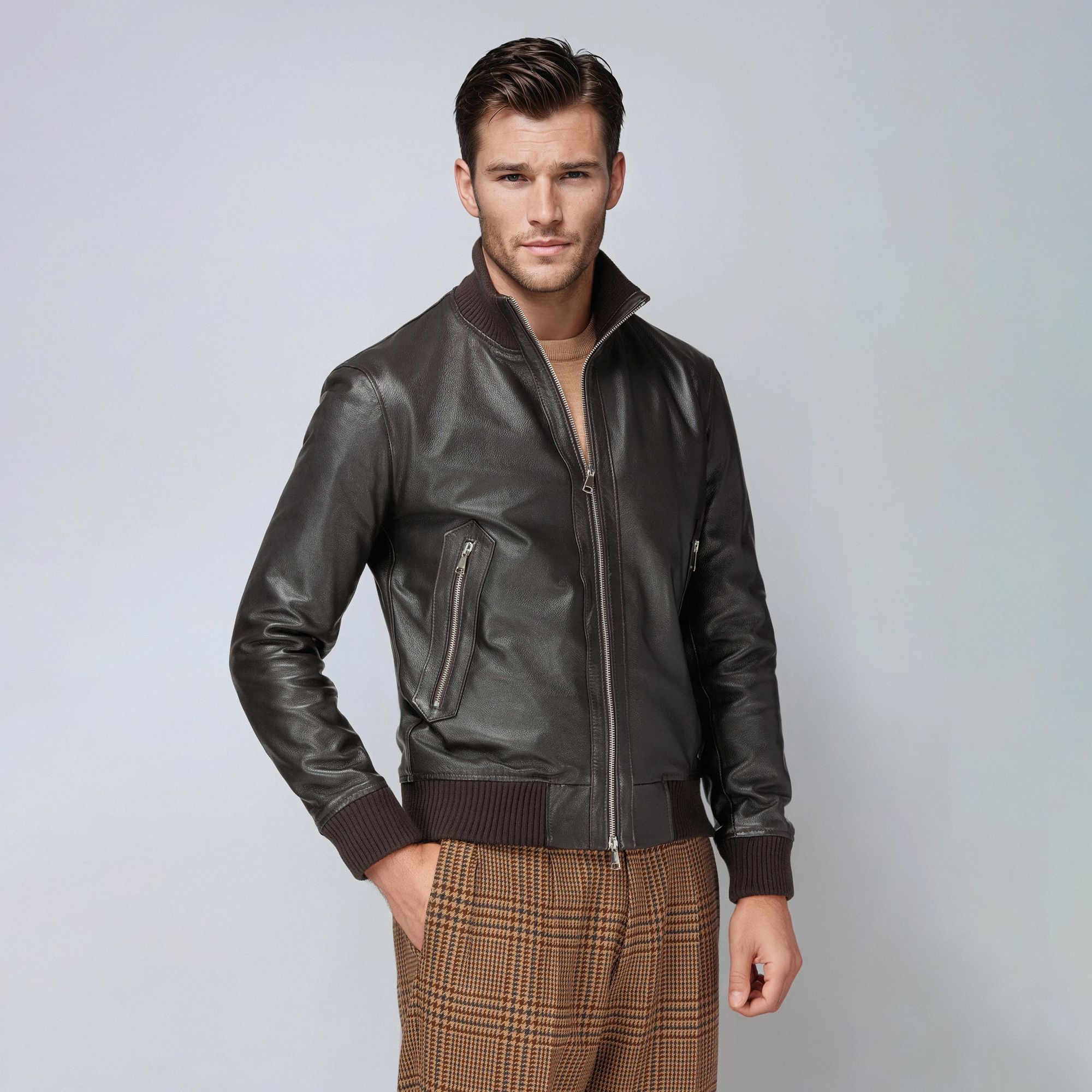 Total Look Καφέ Δερμάτινο Bomber – Modern Heritage Smart Casual