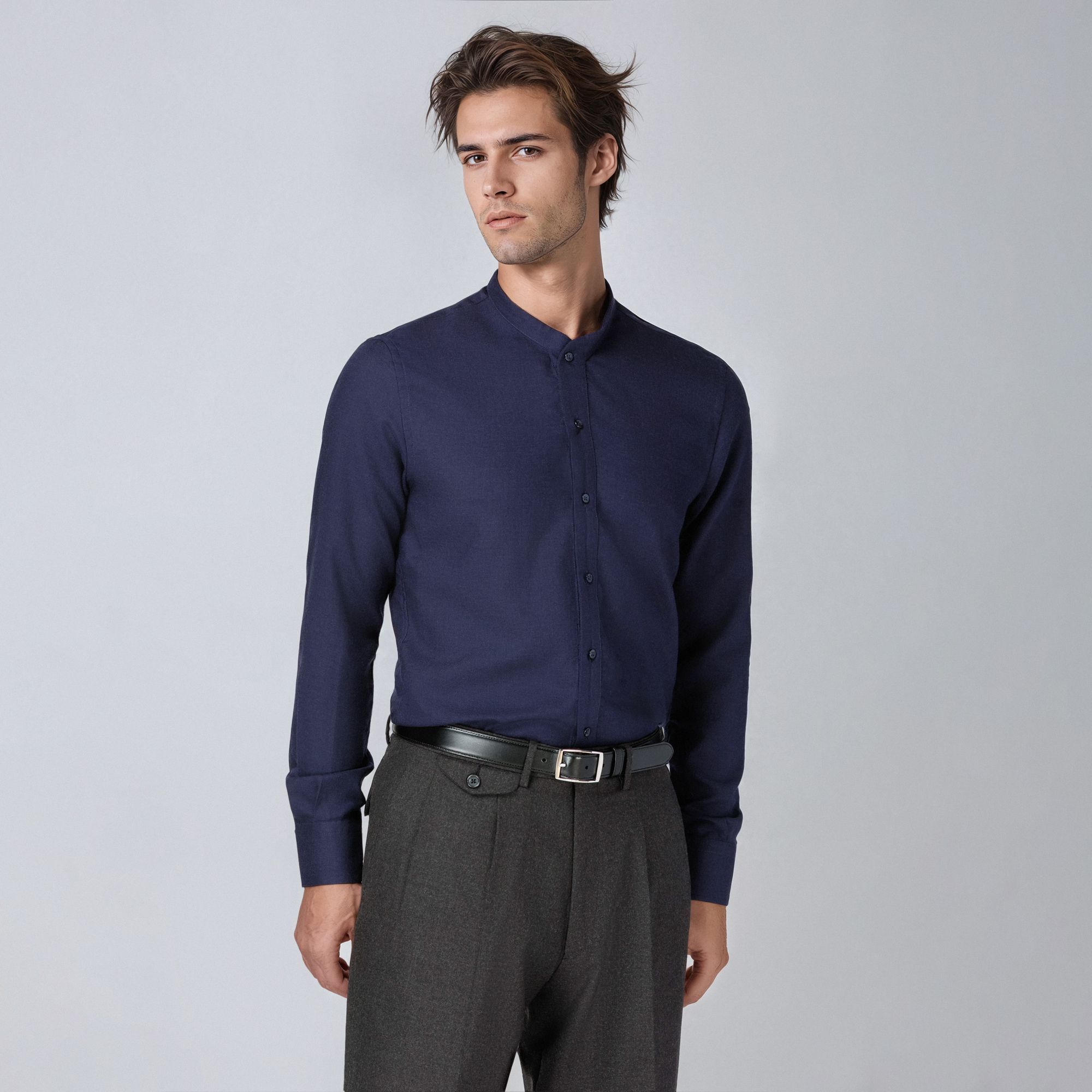 Πουκάμισο Μάο Μπλε Μάλλινο